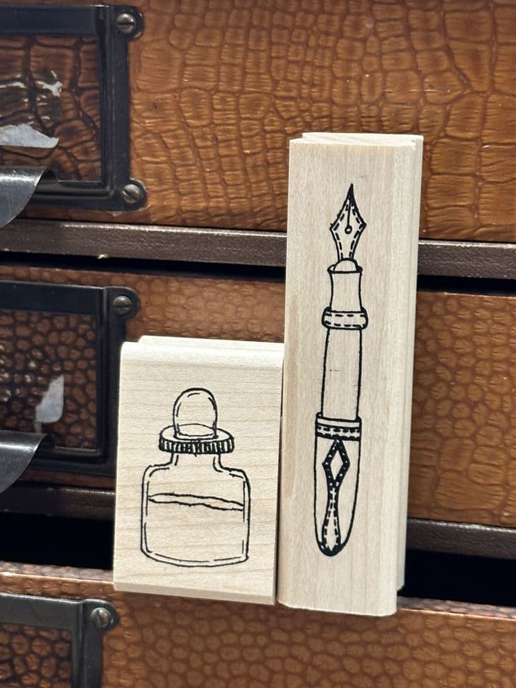 Art from the Heart - Wood Mounted Rubber Stamp - Ink Bottle , Fountain Pen Set & Ink Pad Mini Set