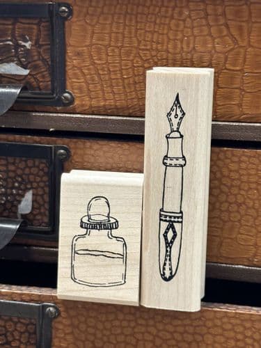 Art from the Heart - Wood Mounted Rubber Stamp - Ink Bottle , Fountain Pen Set & Ink Pad Mini Set