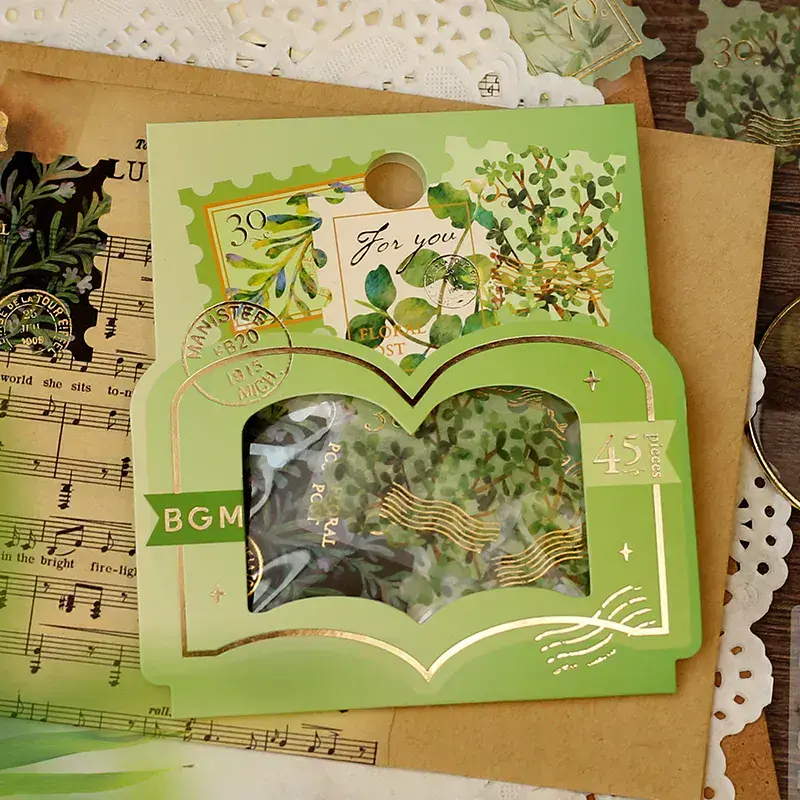 BGM - Flake Stickers - Botanical Illustrated Book - Green