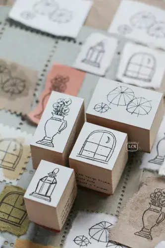 LCN Studio - Wood Mounted Rubber Stamp - Corner View  Set