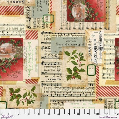 Tim Holtz - Holidays Past Fabric - 50cm - Holiday Collage Canvas