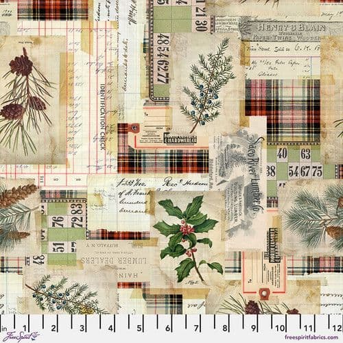 Tim Holtz - Holidays Past Fabric - 50cm - Woodland Collage Canvas