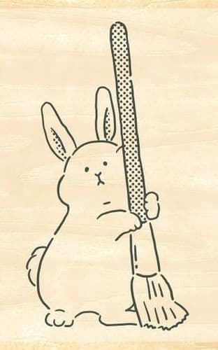 Wood Mounted Rubber Stamp - Rabbit & Brush TSW122