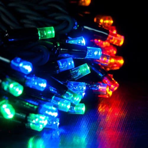ConnectPro MV001 Multi-Coloured Outdoor 5m LED String Lights, Connectable, Black Rubber Cable