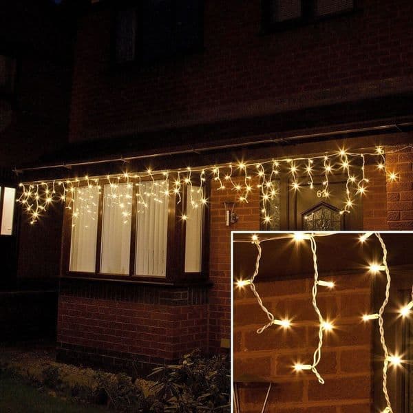 ConnectPro MV011 5M Warm White Outdoor LED Icicle Lights, Connectable, White Rubber Cable