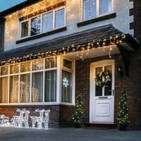 ConnectPro MV012 5M Warm White Outdoor Flash Bulb LED Icicle Lights, Connectable, White Rubber Cable