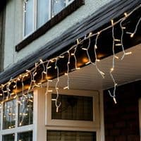 ConnectPro MV012 5M Warm White Outdoor Flash Bulb LED Icicle Lights, Connectable, White Rubber Cable