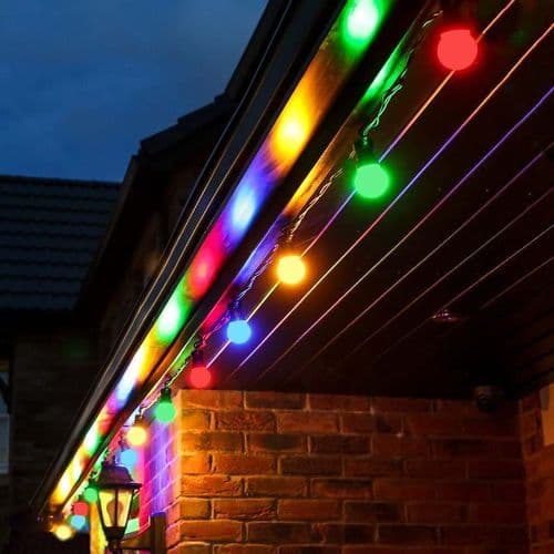ConnectPro MV066M Festoon Lights, Connectable, 5m, Frosted Multi Colour Bulbs, Black Rubber Cable