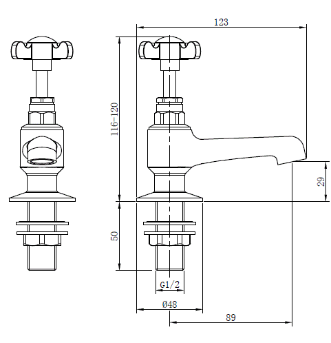 Deva CR19 Coronation Chrome Basin Hot & Cold Traditional Taps