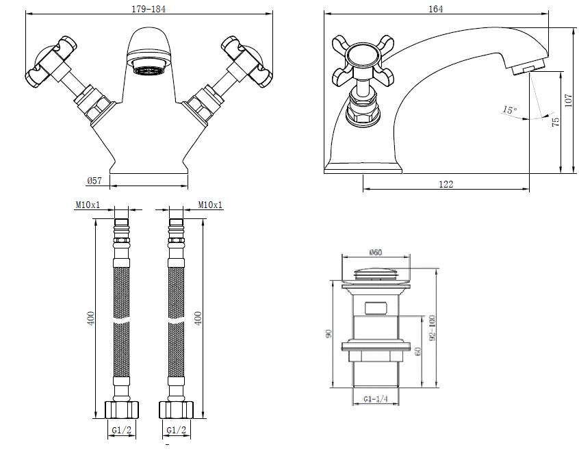 Deva CR24/501 Coronation Gold Mono Basin Mixer Tap with Pop Up Waste