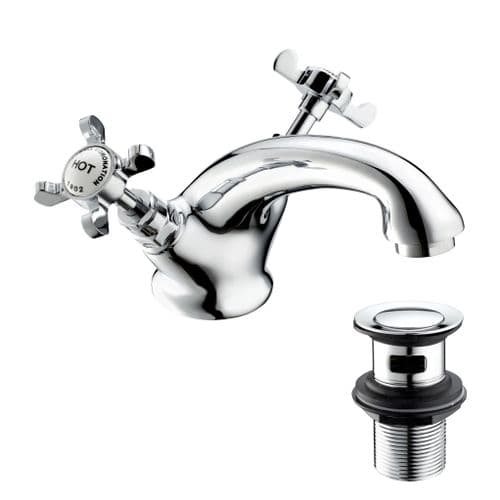 Deva CR24 Coronation Traditional Chrome Mono Basin Mixer Tap with Pop Up Waste