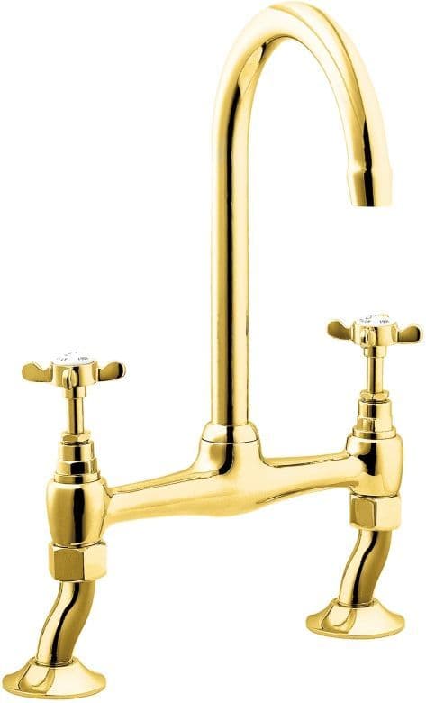 Deva CR305/501 Coronation Traditional Gold Pillar Bridge Kitchen Sink Mixer Tap