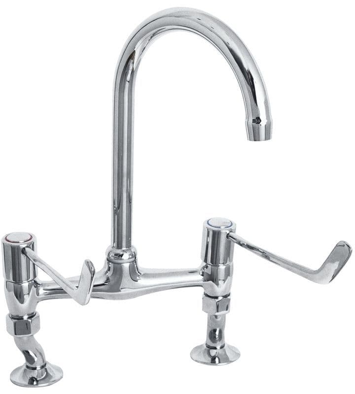 Deva DLV305B Chrome Adjustable Pillar Bridge Sink Mixer Kitchen Tap 6" Lever