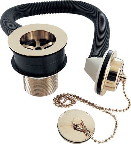 Deva DW404/501 Gold Bath Waste with Overflow Gold Metal Plug & Gold Chain