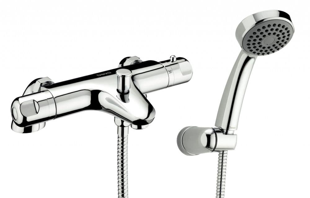 Deva DYN106 Thermostatic Chrome Pillar Mounted Bath Shower Mixer Tap