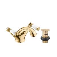 Deva GE04/501 Georgian Traditional Lever Gold Mono Basin Mixer Tap with Pop Up Waste