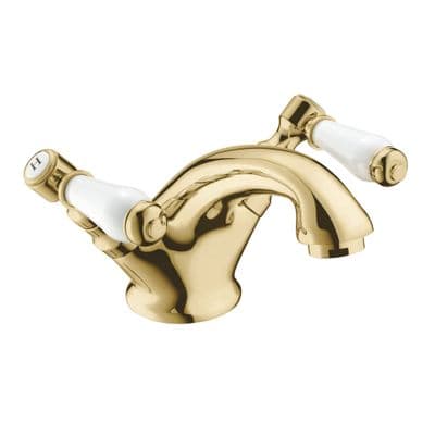 Deva GE04/501 Georgian Traditional Lever Gold Mono Basin Mixer Tap with Pop Up Waste