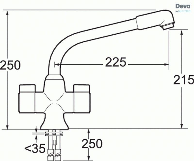Deva SMS172/005 Sauris White Mono Kitchen Sink Mixer Tap with Divided Flow