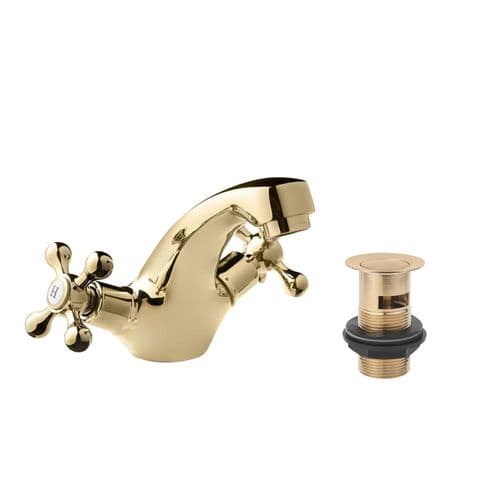 Deva TUD113/501 Tudor Gold Traditional Mono Basin Mixer Tap with Pop Up Waste