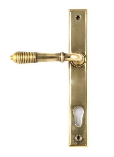 From The Anvil 33039 Aged Brass Reeded Slimline Lever Espag. Lock Set