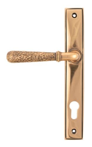 From The Anvil 45774 Polished Bronze Hammered Newbury Slimline Espag. Lock Set