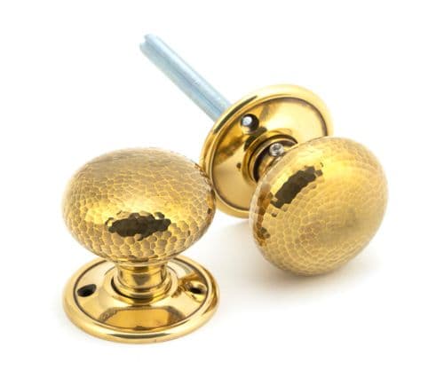 From The Anvil 46031 Aged Brass Hammered Mushroom Mortice/Rim Knob Set