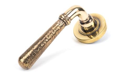 From The Anvil 50037 Aged Brass Hammered Newbury Lever on Rose Set (Plain) - Unsprung