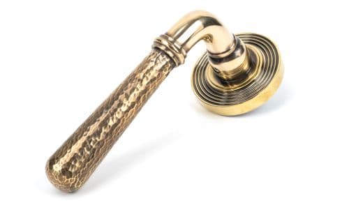 From The Anvil 50039 Aged Brass Hammered Newbury Lever on Rose Set (Beehive) - Unsprung