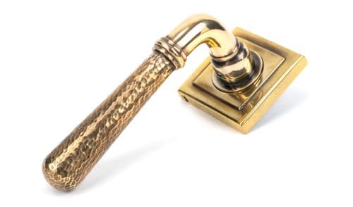From The Anvil 50040 Aged Brass Hammered Newbury Lever on Rose Set (Square) - Unsprung