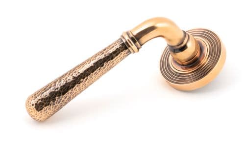 From The Anvil 50055 Pol. Bronze Hammered Newbury Lever on Rose Set (Beehive) - Unsprung