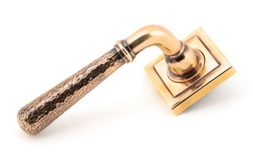 From The Anvil 50056 Pol. Bronze Hammered Newbury Lever on Rose Set (Square) - Unsprung
