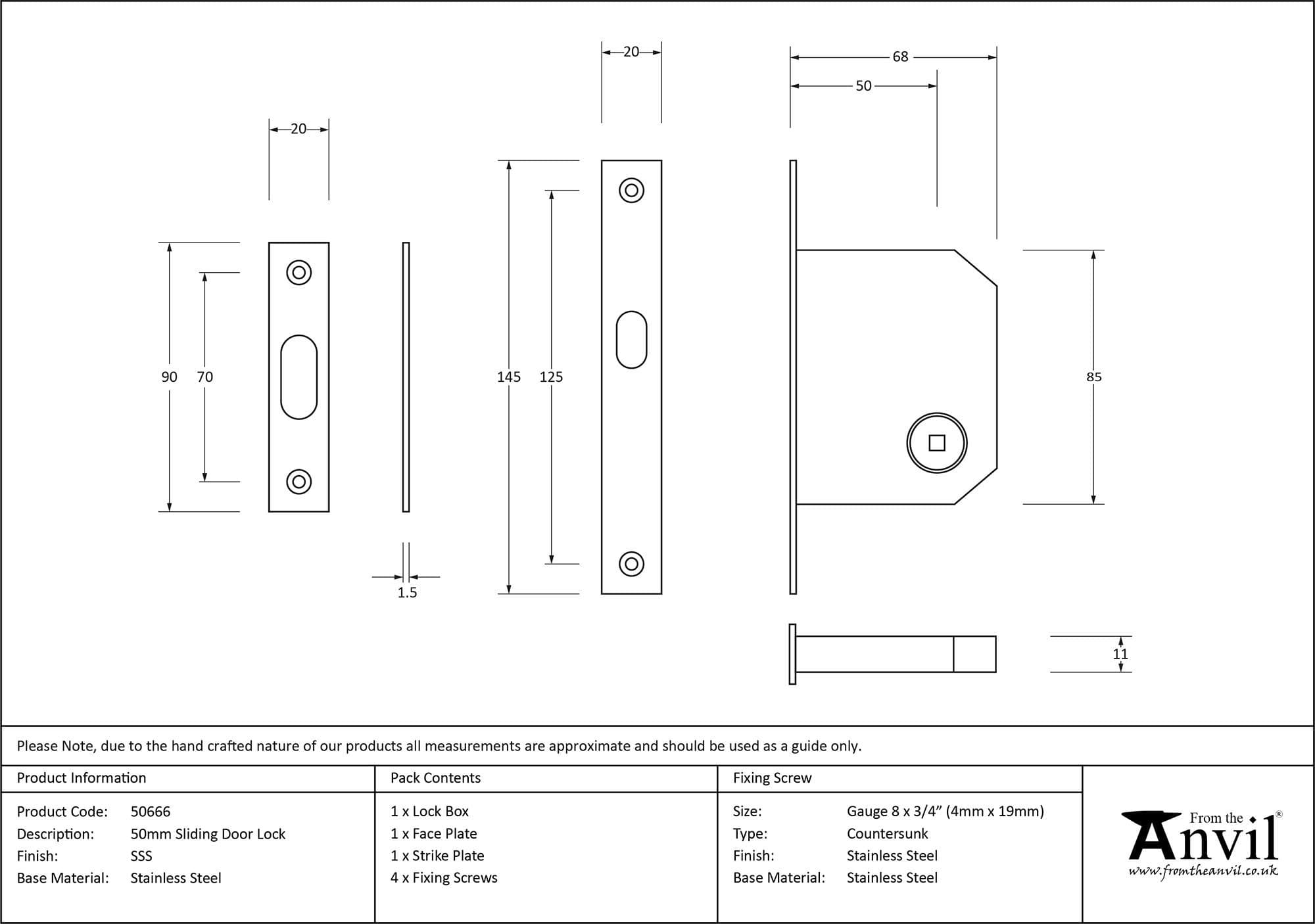 From The Anvil 50666 SSS 50mm Sliding Door Lock