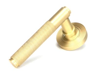 From The Anvil 50845 Satin Brass Brompton Lever on Rose Set (Beehive)