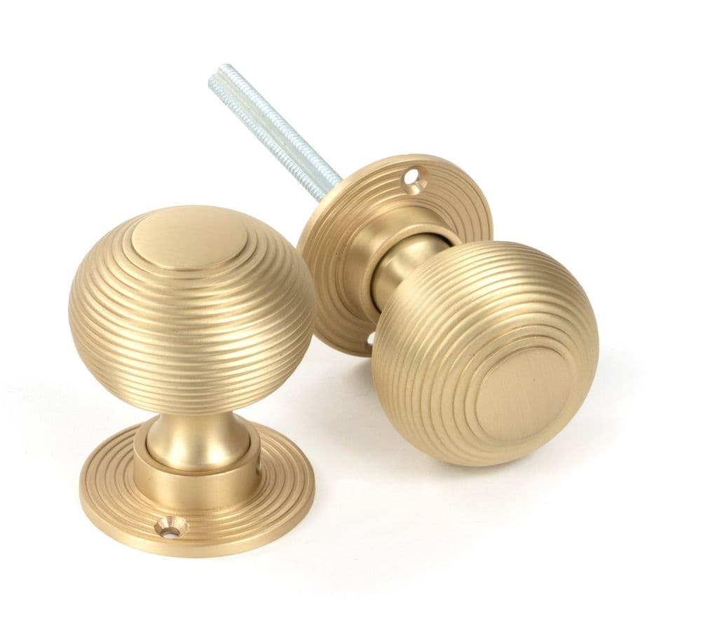 From The Anvil 50902 Satin Brass Heavy Beehive Mortice/Rim Knob Set