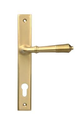 From The Anvil 52424 Satin Brass Reeded Slimline Lever Espag. Lock Set