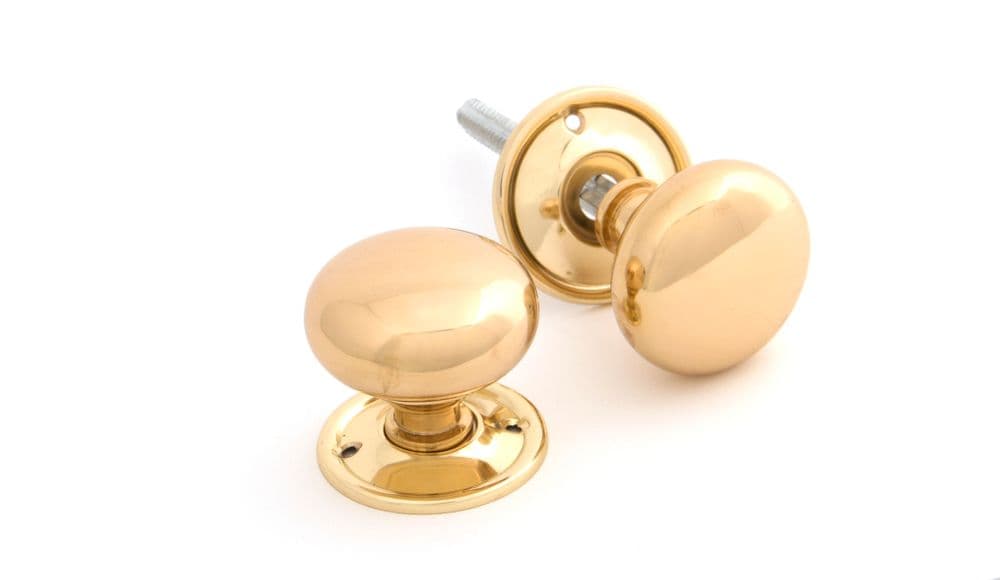 From The Anvil 83564 Polished Brass Mushroom Mortice/Rim Knob Set