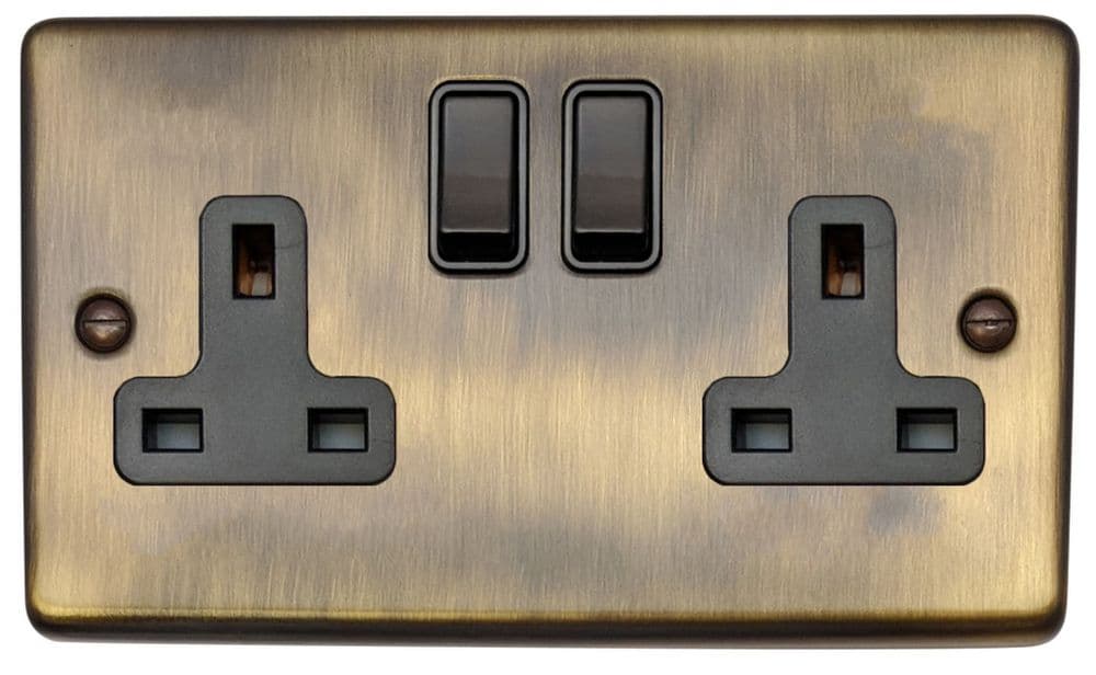 G&H CAB10B Standard Plate Antique Brass 2 Gang Double 13A Switched Plug ...