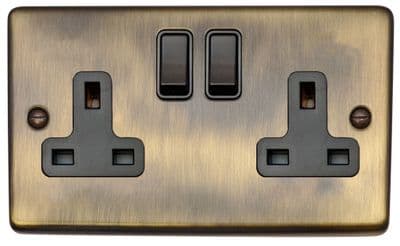G&H CAB10B Standard Plate Antique Brass 2 Gang Double 13A Switched Plug Socket
