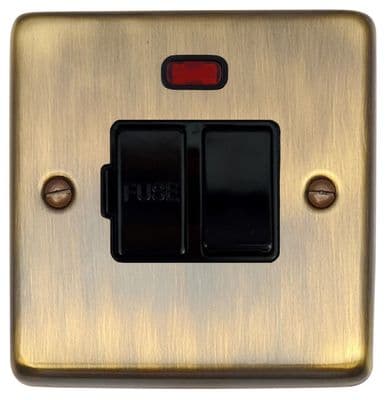 G&H CAB27B Standard Plate Antique Brass 1 Gang Fused Spur 13A Switched & Neon