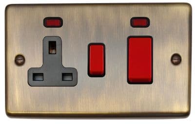 G&H CAB29B Standard Plate Antique Brass 45 Amp DP Cooker Switch & 13A Switched Socket