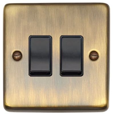 G&H CAB2B Standard Plate Antique Brass 2 Gang 1 or 2 Way Rocker Light Switch