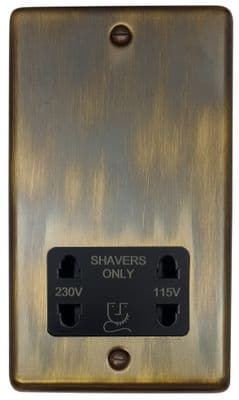 G&H CAB30B Standard Plate Antique Brass Dual Voltage Shaver Socket 115-230V