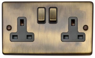 G&H CAB310 Standard Plate Antique Brass 2 Gang Double 13A Switched Plug Socket