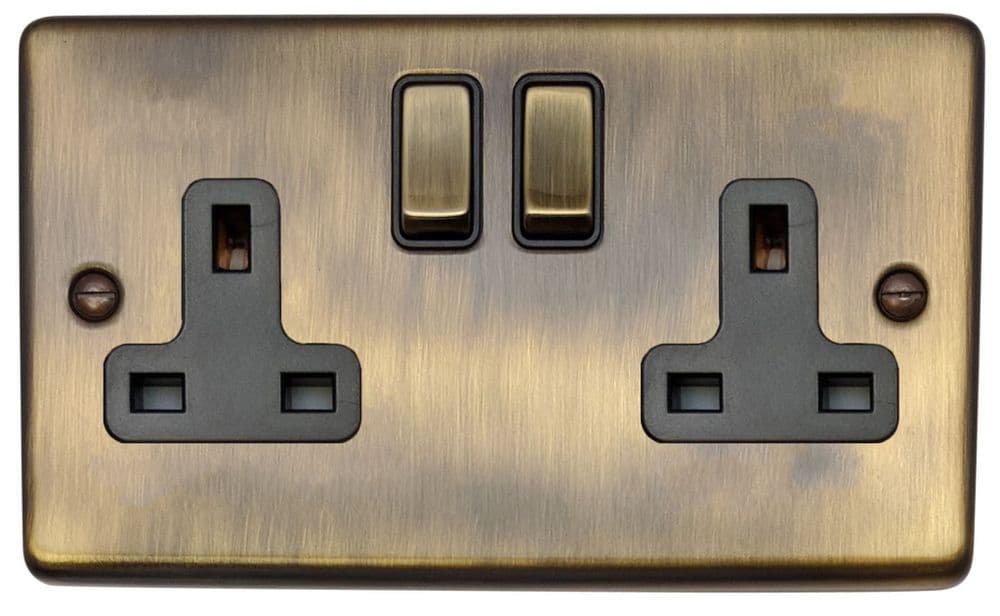 G&H CAB310 Standard Plate Antique Brass 2 Gang Double 13A Switched Plug Socket