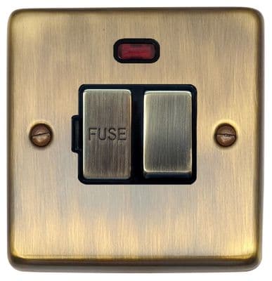 G&H CAB327 Standard Plate Antique Brass 1 Gang Fused Spur 13A Switched & Neon