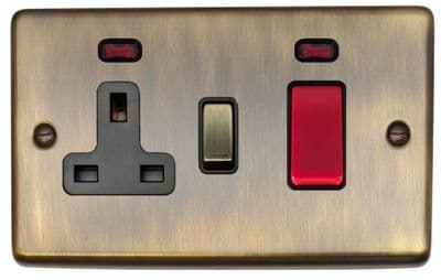 G&H CAB329 Standard Plate Antique Brass 45 Amp DP Cooker Switch & 13A Switched Socket