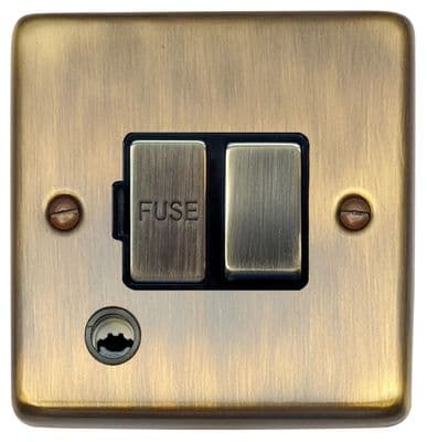G&H CAB356 Standard Plate Antique Brass 1 Gang Fused Spur 13A Switched & Flex Outlet