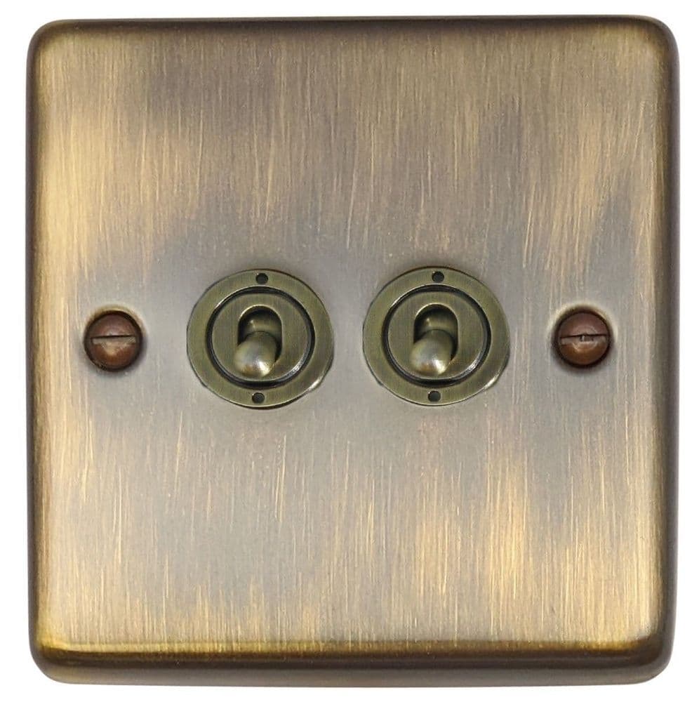 G&H CAB382-AB Standard Plate Antique Brass 2 Gang 1 or 2 Way Toggle Light Switch