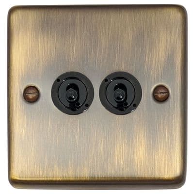 G&H CAB382-FBK Standard Plate Antique Brass 2 Gang 2 Way Toggle Light Switch
