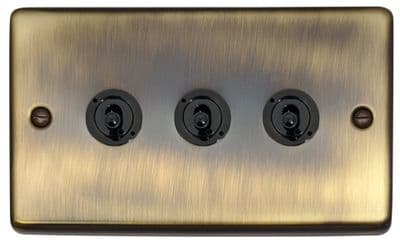 G&H CAB383-FBK Standard Plate Antique Brass 3 Gang 2 Way Toggle Light Switch